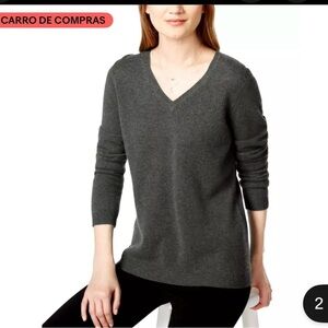 Cashmere Sweater Charter Club Woman's L Green Long-Sleeve V-Neck 100% MSRP $139
